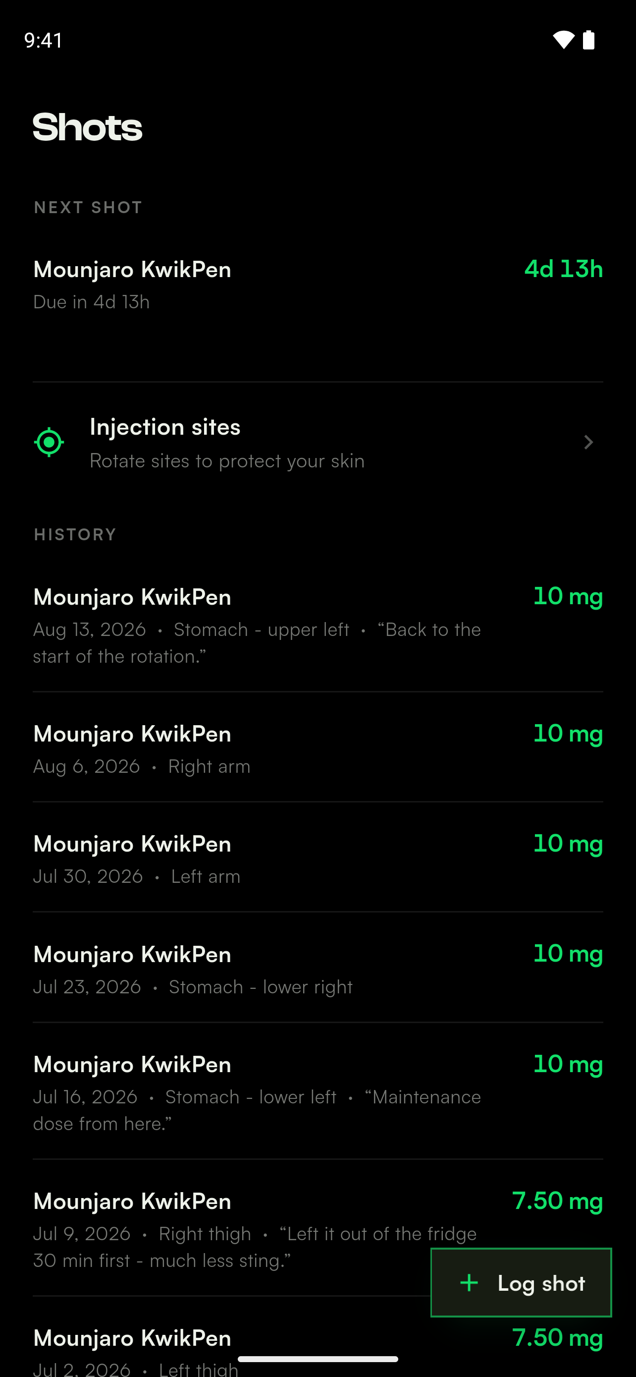 Shot history