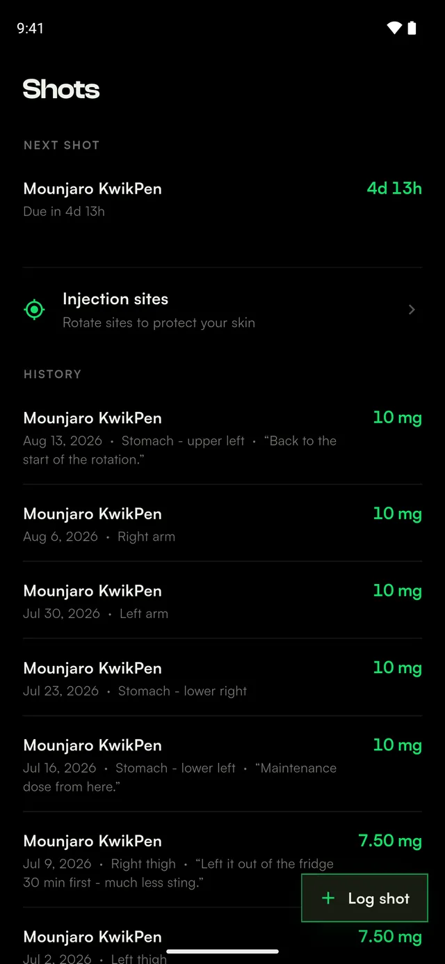 Shot history