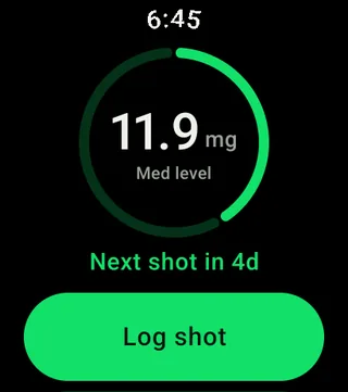 Aplikácia Penwise na Apple Watch s ďalšou dávkou a aktuálnou sériou.
