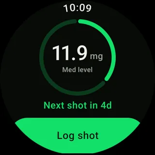 Aplikácia Penwise na hodinkách Wear OS s tou istou ďalšou dávkou a sériou.